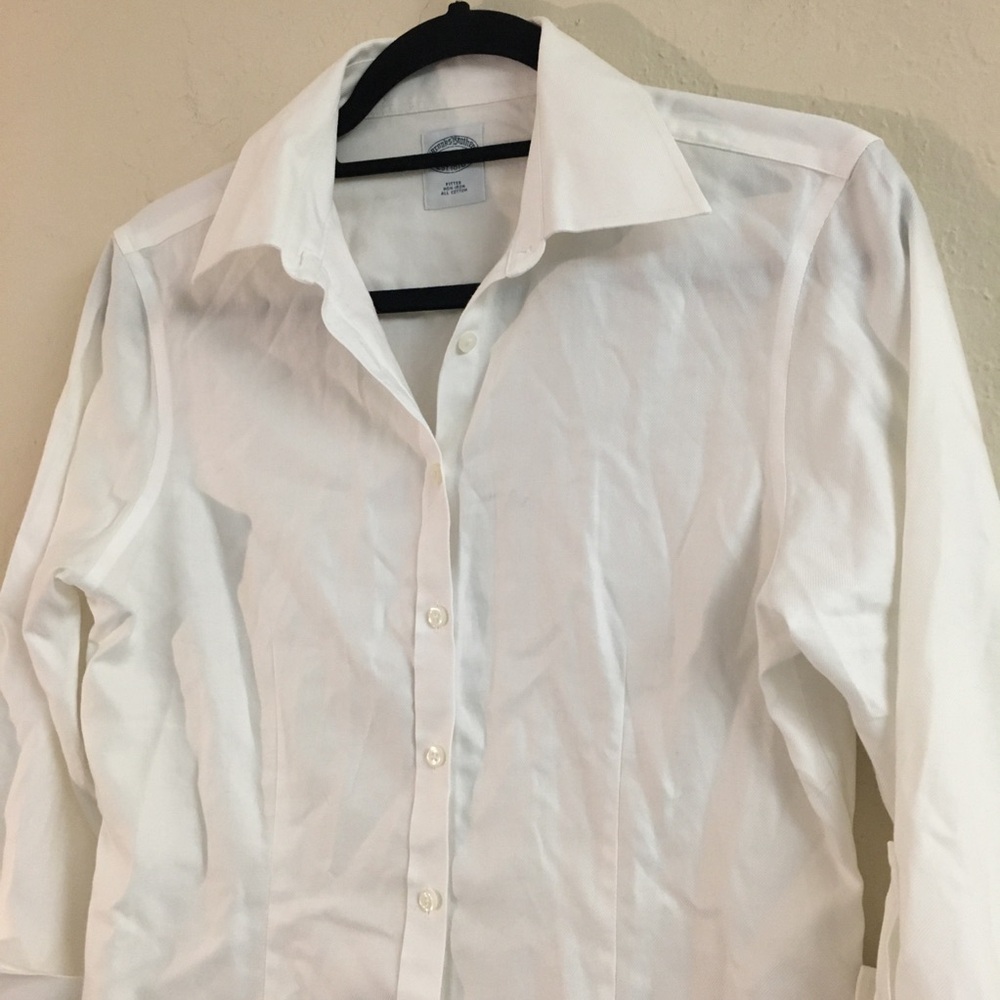 Brooks Brothers 100% Cotton Fitted Non-iron Button Down Blouse 2 White Office - Picture 2 of 9
